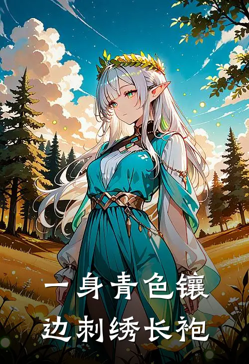 一身青色镶边刺绣长袍